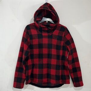 The North Face Red Black Buffalo Plaid Toggle Neck Fleece Pullover Hoodie Size L